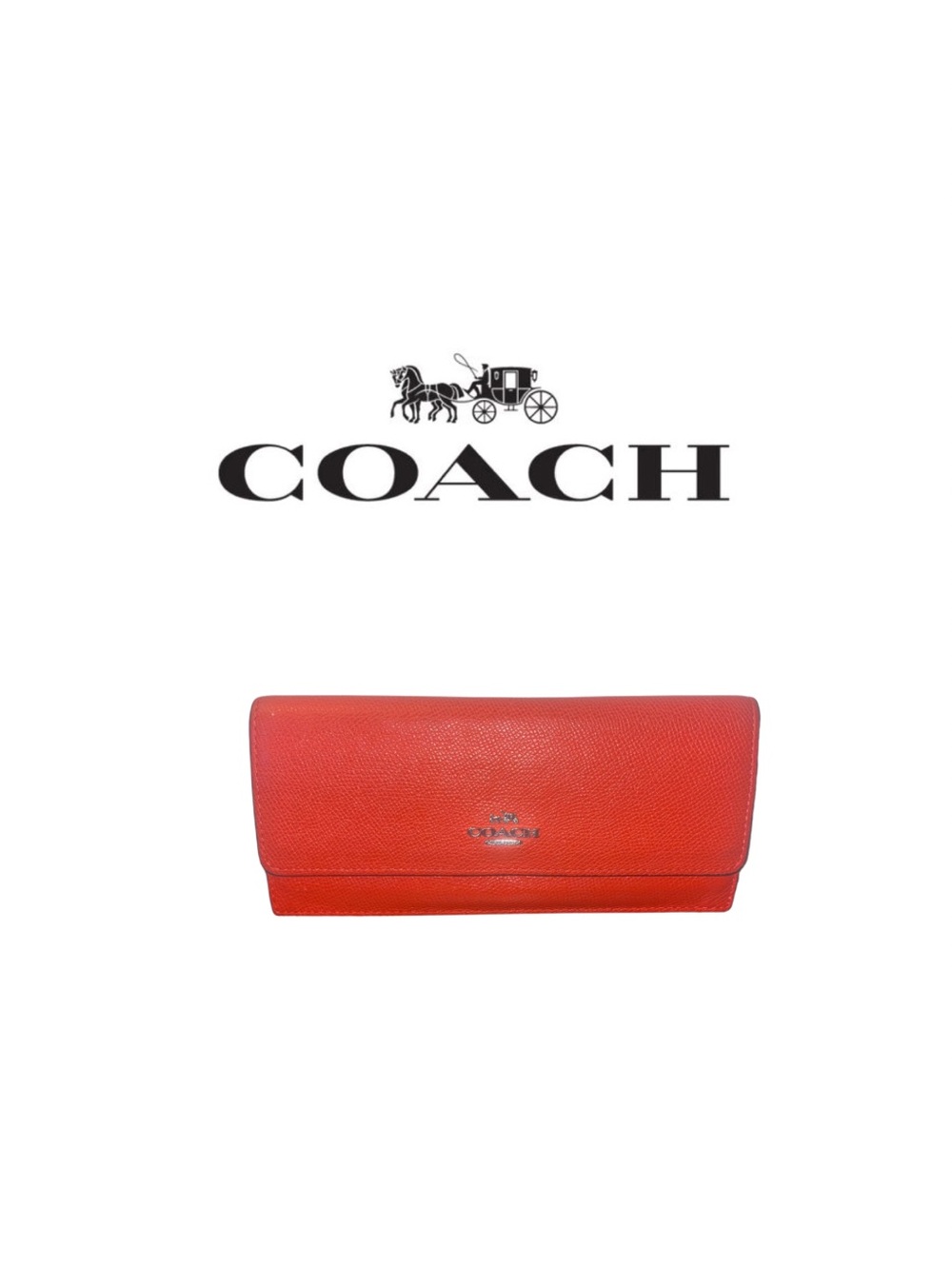 COACH Orange Pebbled Leather Continental Wallet